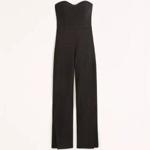 Abercrombie & Fitch Black Strapless Jumpsuit Split Hem Black Small